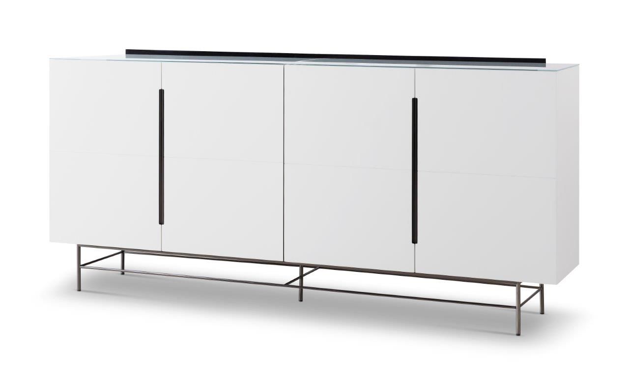 Gillmore Space Alberto Four Door High Sideboard White With Dark Chrome Accent