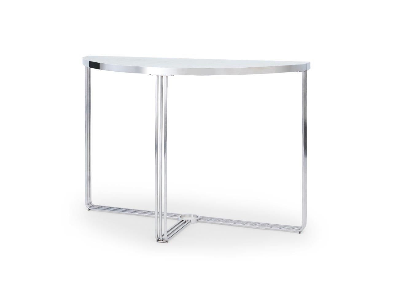 Gillmore Space Finn Demi Lune Console Table White Marble Top & Polished Chrome Frame