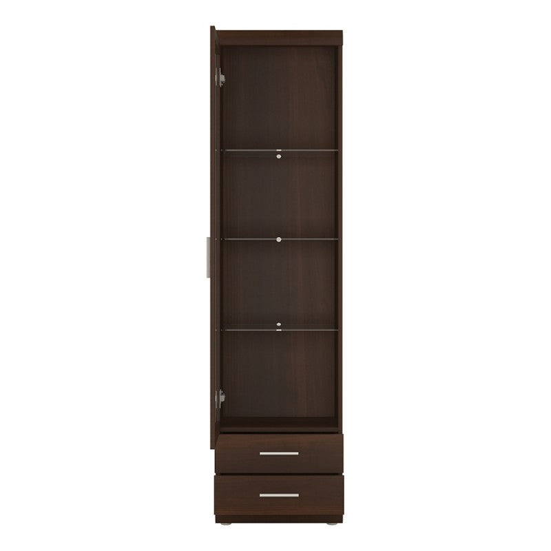 Axton Pelham Tall Glazed 1 Door 2 Drawer Narrow Cabinet In Dark Mahogany Melamine