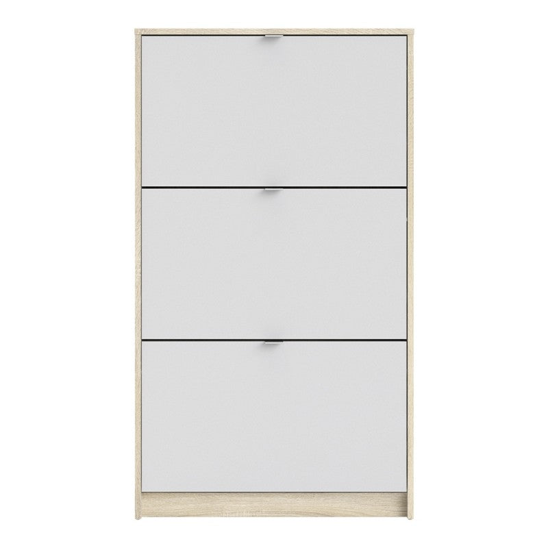 Axton Choctaw Shoe Cabinet With 3 Tilting Doors And 2 Layers In White