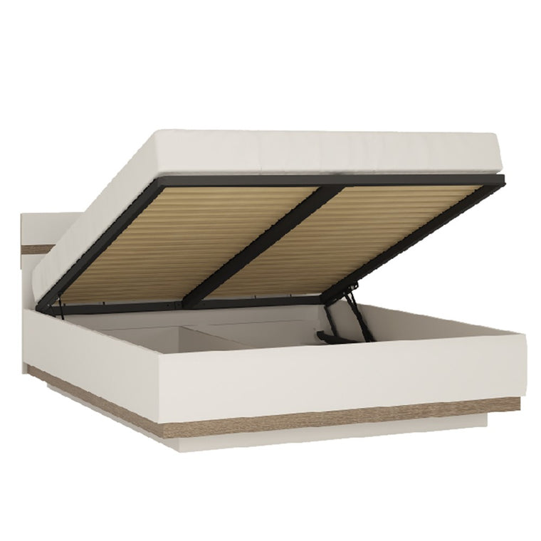 Axton Norwood Bedroom Kingsize Bed In White With An Oak Trim With Lift Up Function
