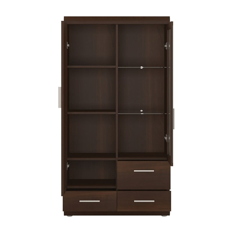 Axton Pelham 2 Door 3 Drawer Glazed Display Cabinet In Dark Mahogany Melamine