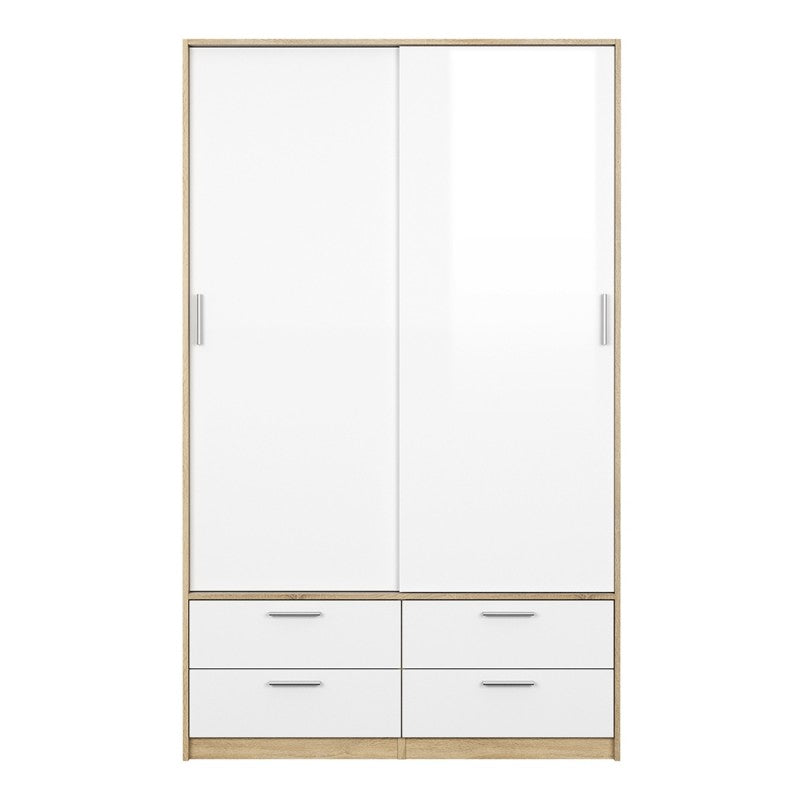 Axton Clason Wardrobe 2 Doors 4 Drawers In Oak With White High Gloss
