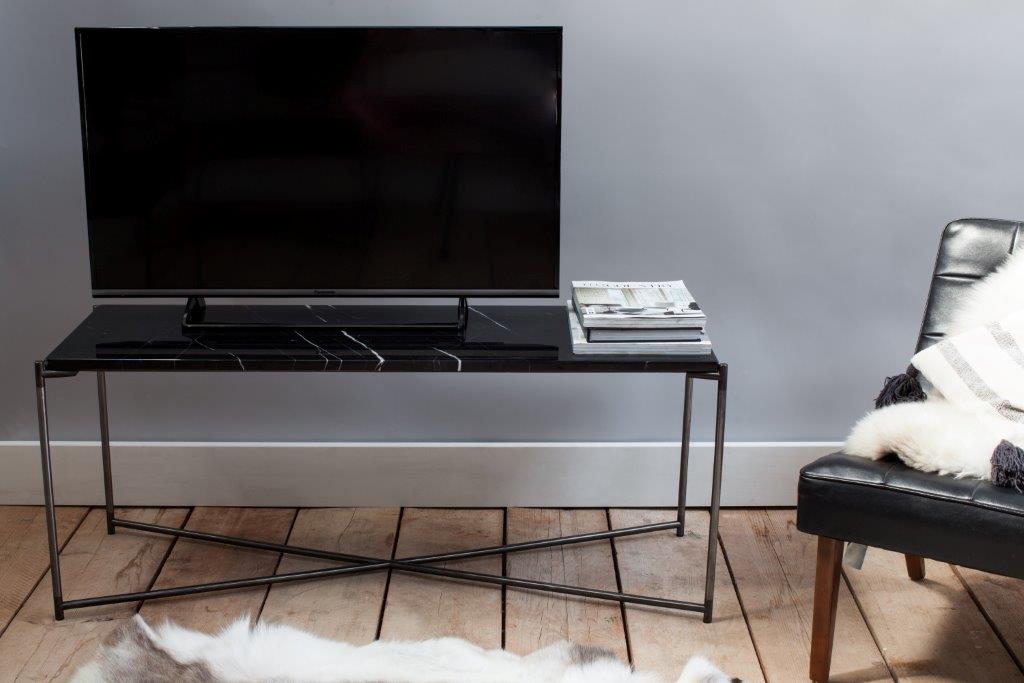 Gillmore Space Iris Large Low Console Table Black Marble Top
