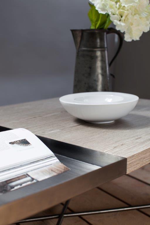 Gillmore Space Iris Rectangle Coffee Table Weathered Oak Top & Metal Gun Tray