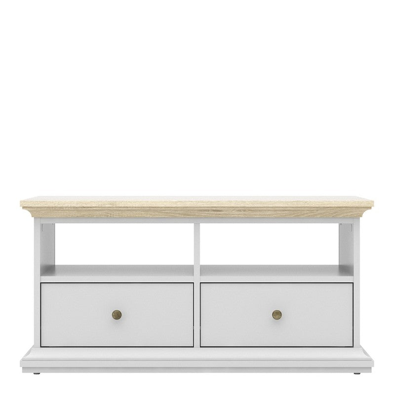 Axton Westchester TV Unit - 2 Drawers 2 Shelves In White And Oak