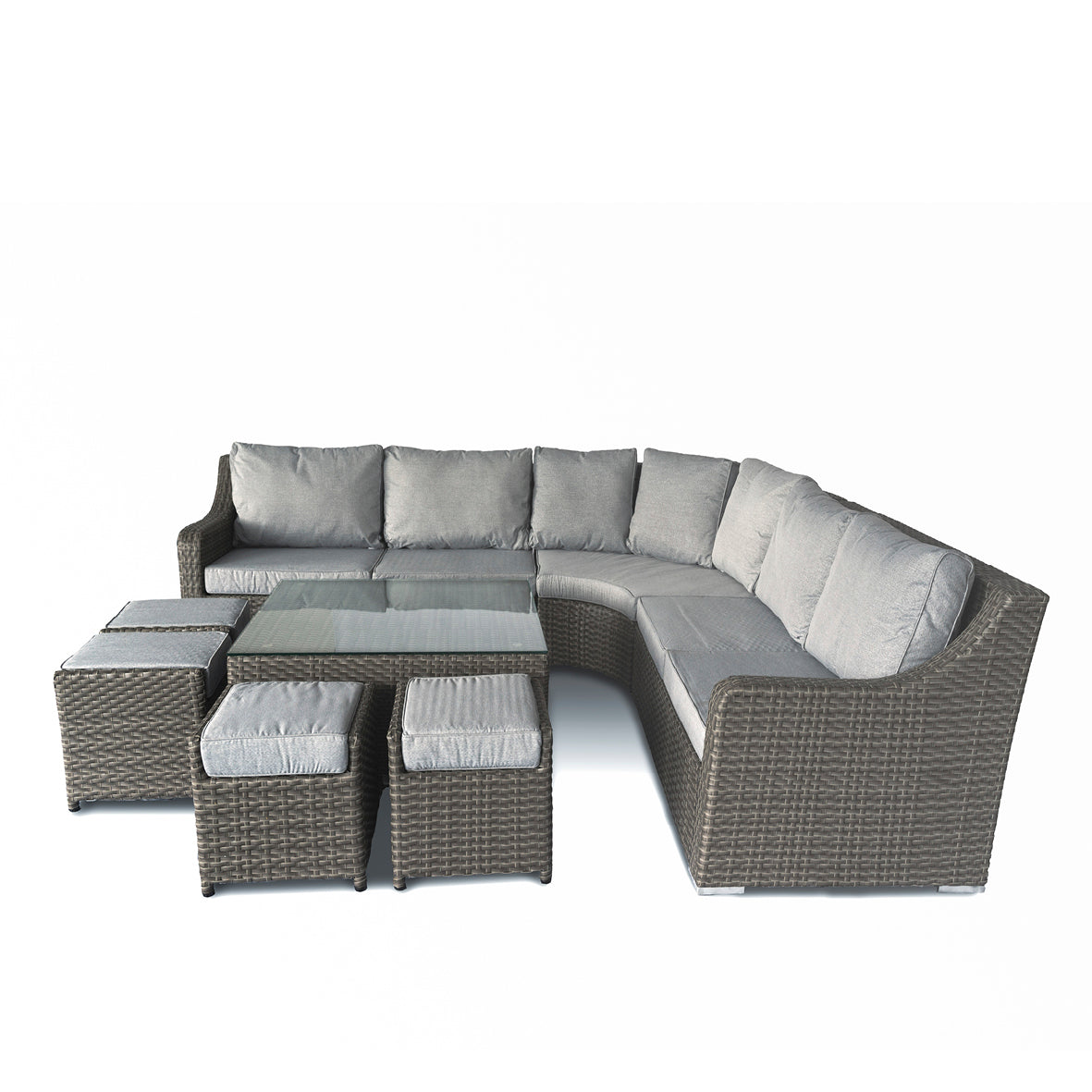 Home Junction Sabine Modern Luxury Grey Corner Sofa with Coffee Table and Four Stools