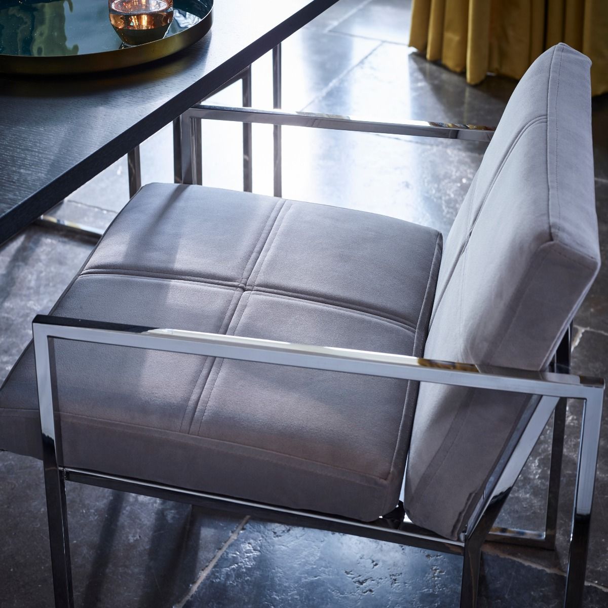 Gillmore Federico Midnight Blue Velvet & Polished Frame Dining Chair