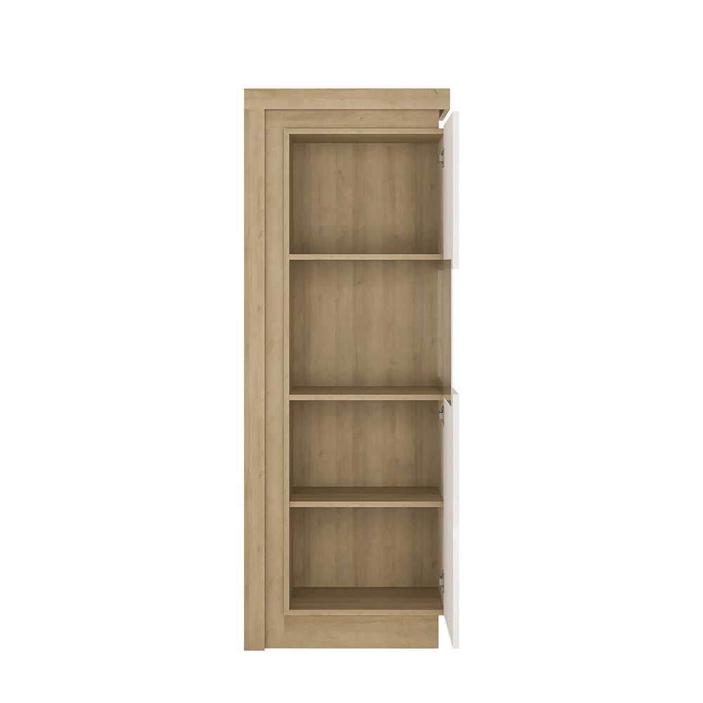 Axton Woodlawn Narrow Display Cabinet (RHD) 164.1cm High In Riviera Oak/White High Gloss